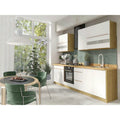 Set bucatarie GLAMOUR A, PAL/MDF/sticlă, stejar artisan/alb lucios/auriu, 270 cm
