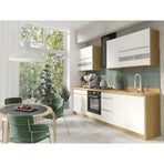 Set bucatarie GLAMOUR A, PAL/MDF/sticlă, stejar artisan/alb lucios/auriu, 270 cm