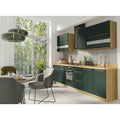 Set bucatarie GLAMOUR A, PAL/MDF/sticlă, stejar artisan/verde mat/auriu, 270 cm