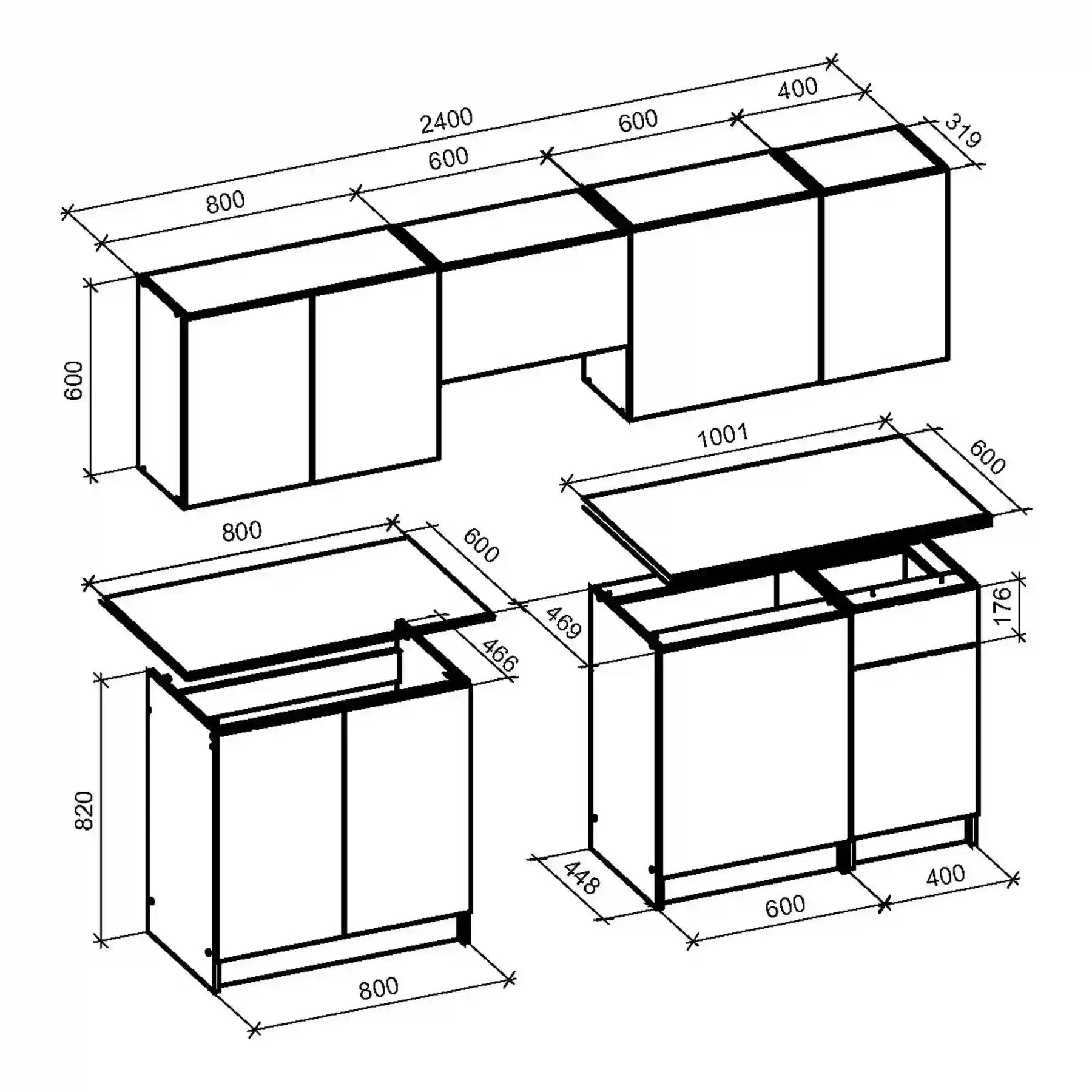 Set bucătărie negru/gri cu design modern, ideal pentru amenajări funcționale – primabucata