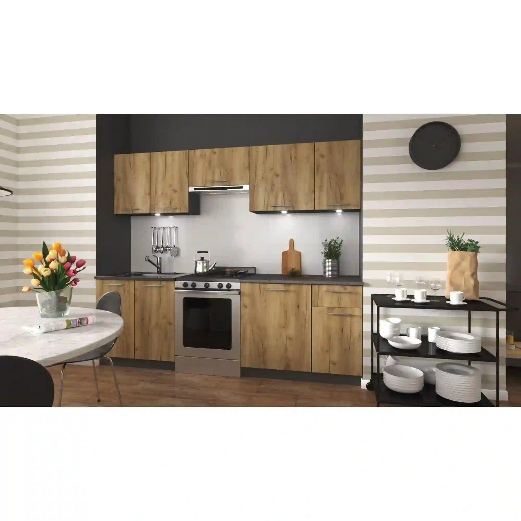 Set bucătărie stejar craft/gri într-un interior modern – primabucata