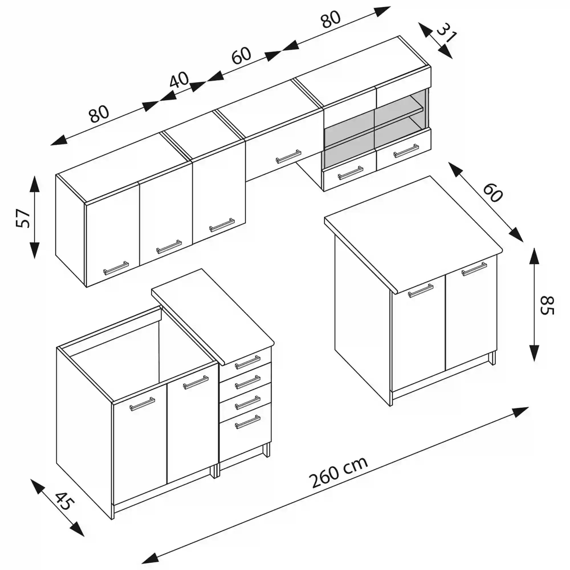 Set bucatarie HOUSTON OCN-38202, stejar inchis/granit