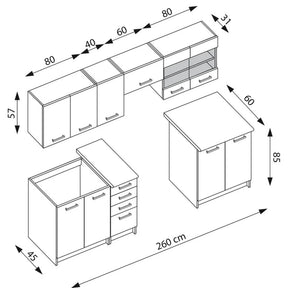 Set bucatarie HOUSTON OCN-38205, stejar navara/wenge/gri grafit