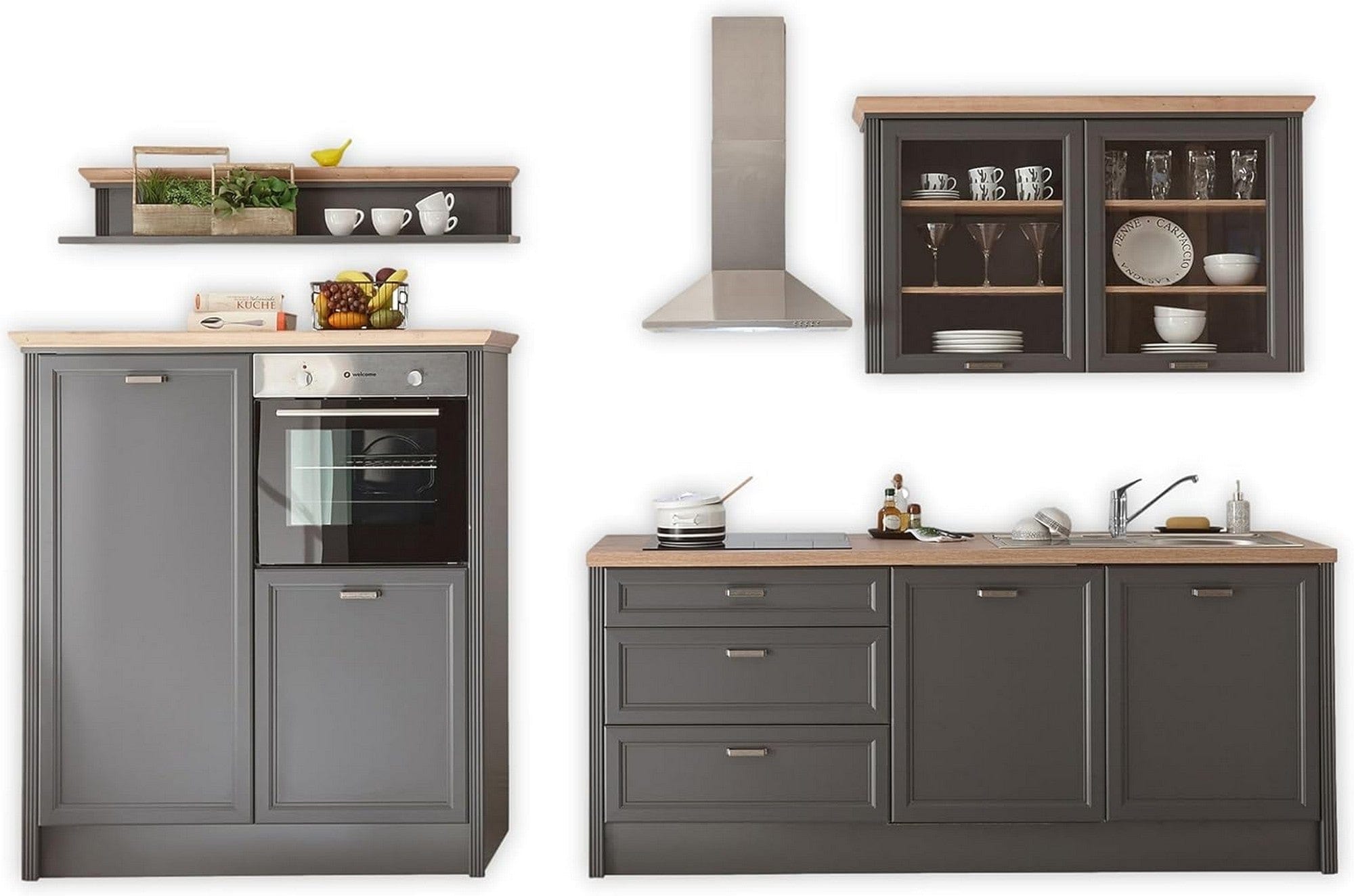 Set bucatarie JASMIN, gri grafit/stejar artisan, PAL, 344 cm