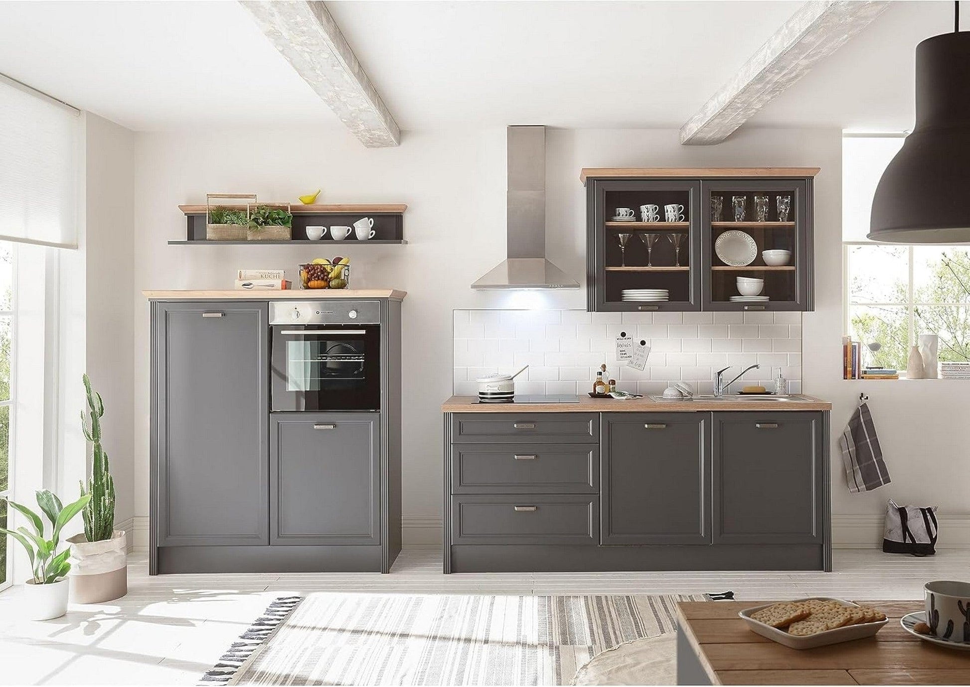 Set bucatarie JASMIN, gri grafit/stejar artisan, PAL, 344 cm