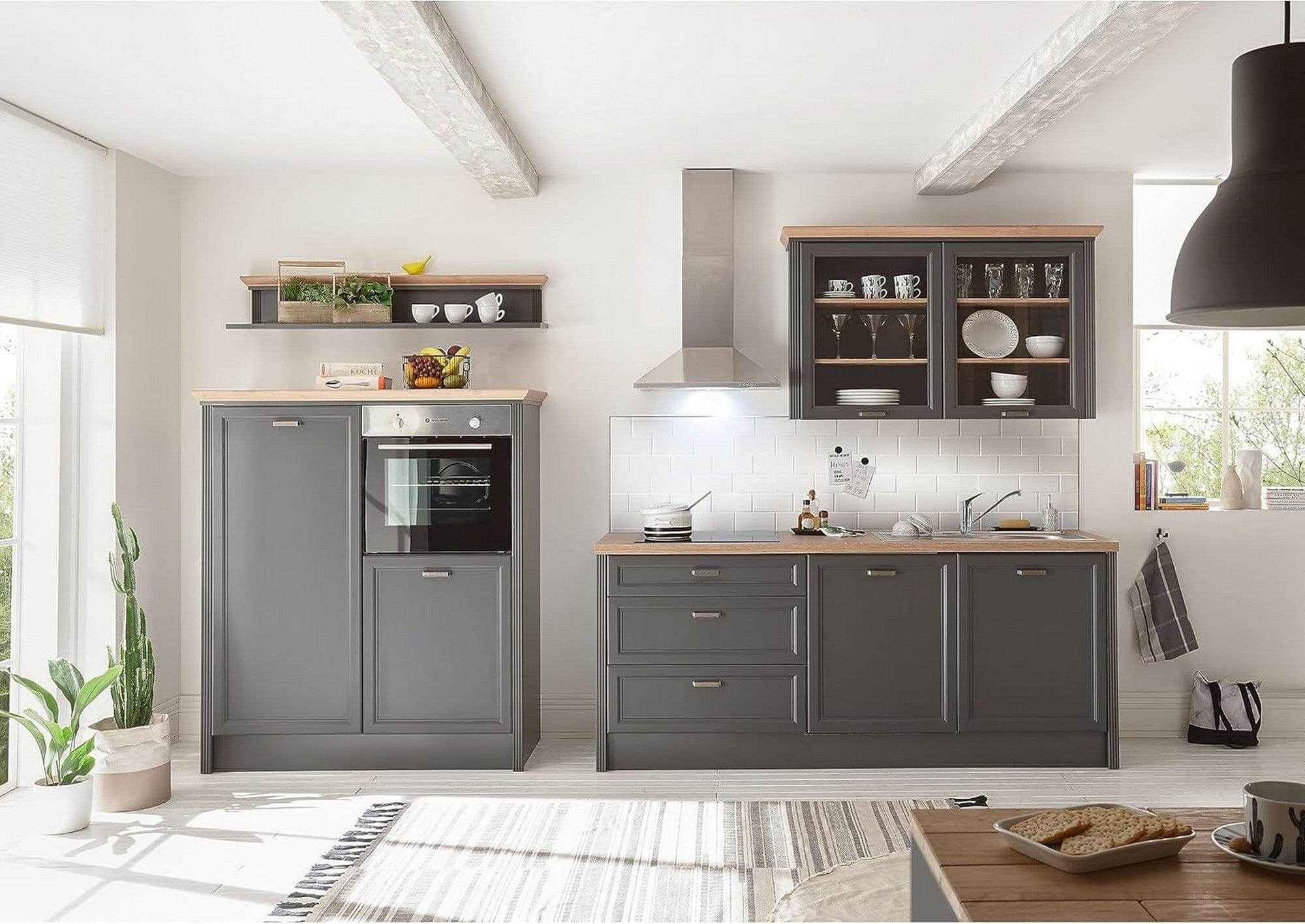 Set bucatarie JASMIN, gri grafit/stejar artisan, PAL, 344 cm