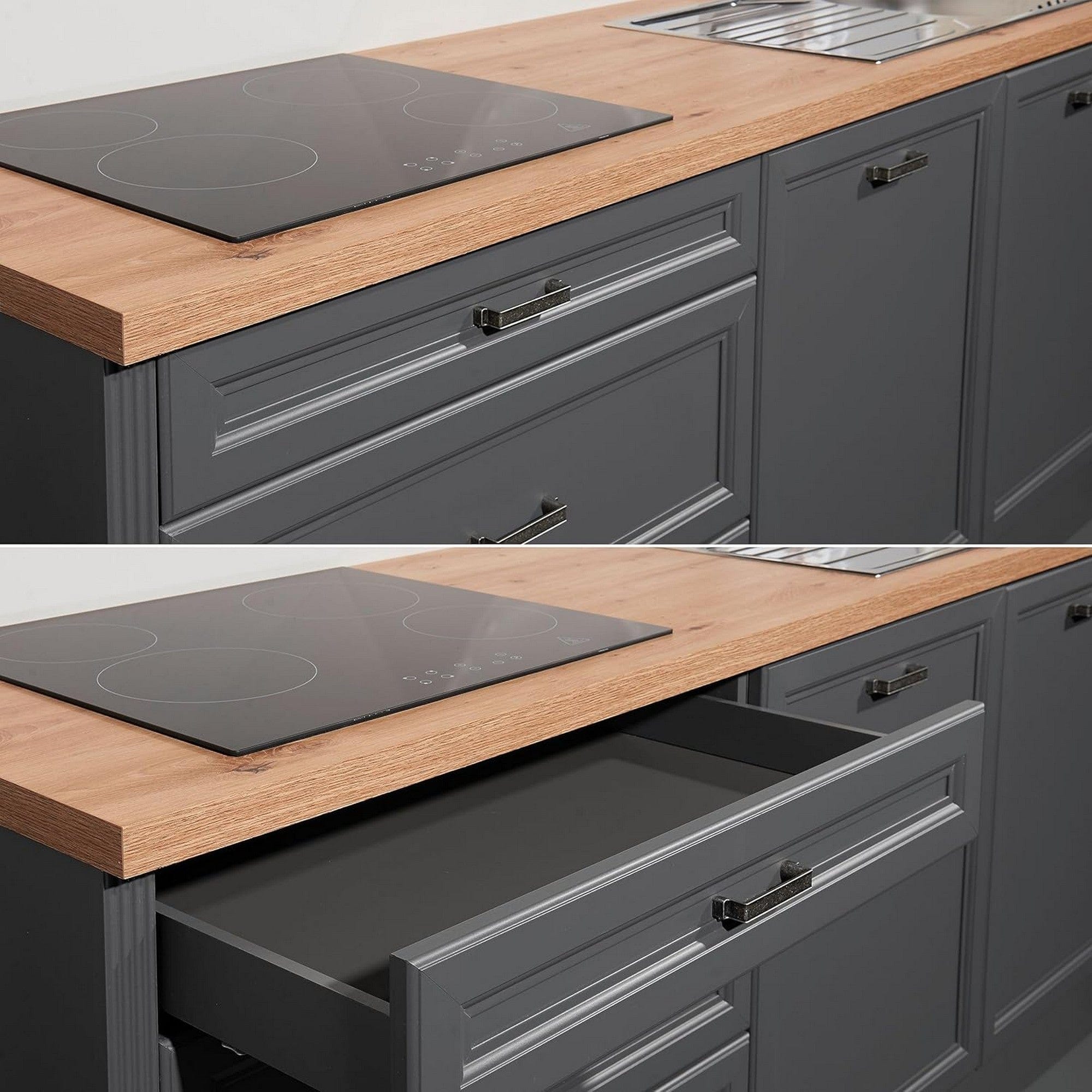 Set bucatarie JASMIN, gri grafit/stejar artisan, PAL, 344 cm