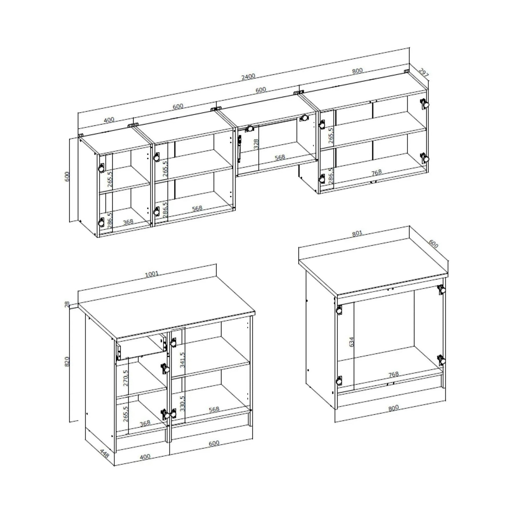 Set bucatarie TATIANA, MDF, casmir/stejar sonoma, 240 cm