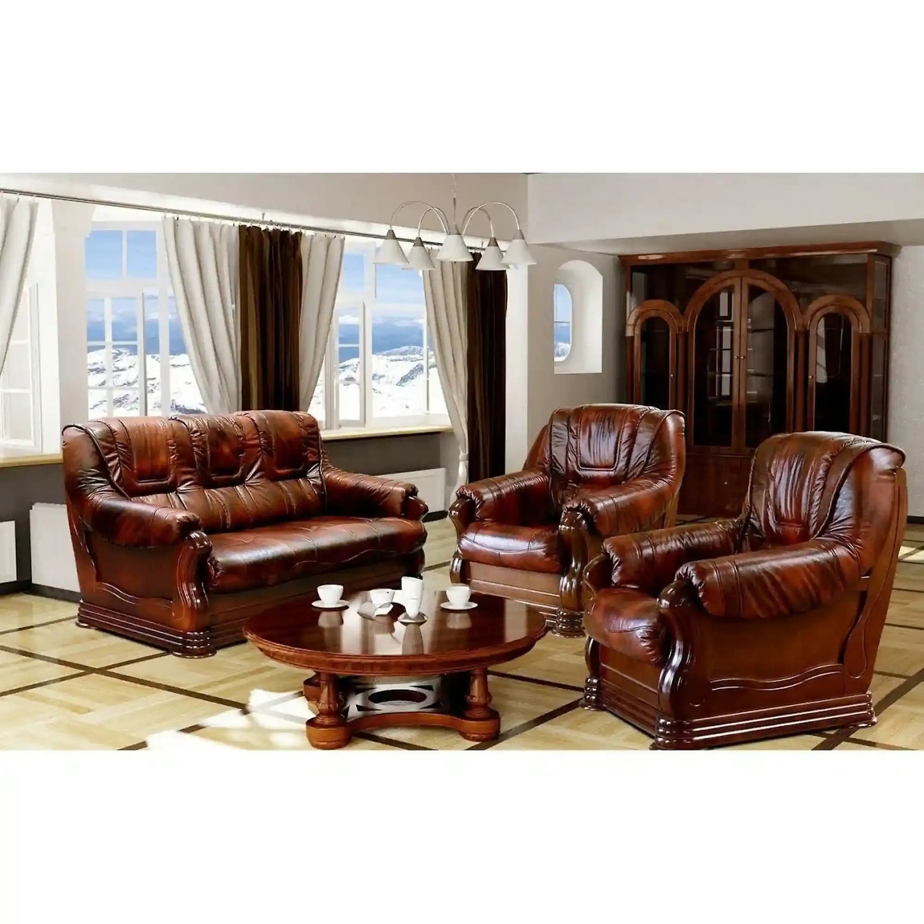 Set canapea si fotolii piele naturala PARMA 311 (canapea extensibila 3 locuri, doua fotolii fixe)