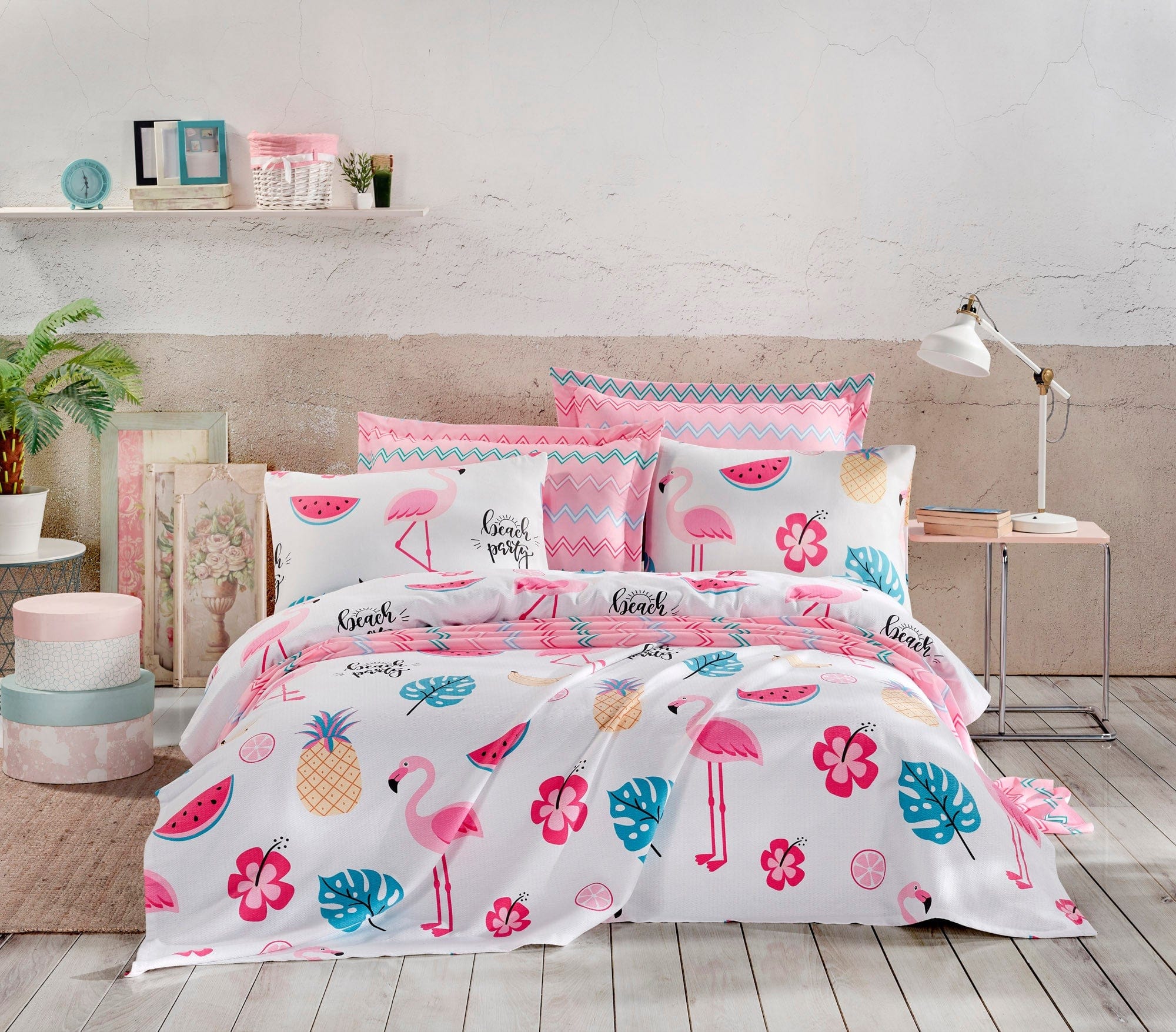 Set cuvertura pat dublu AMSTERDAM OCN-33042, alb/roz