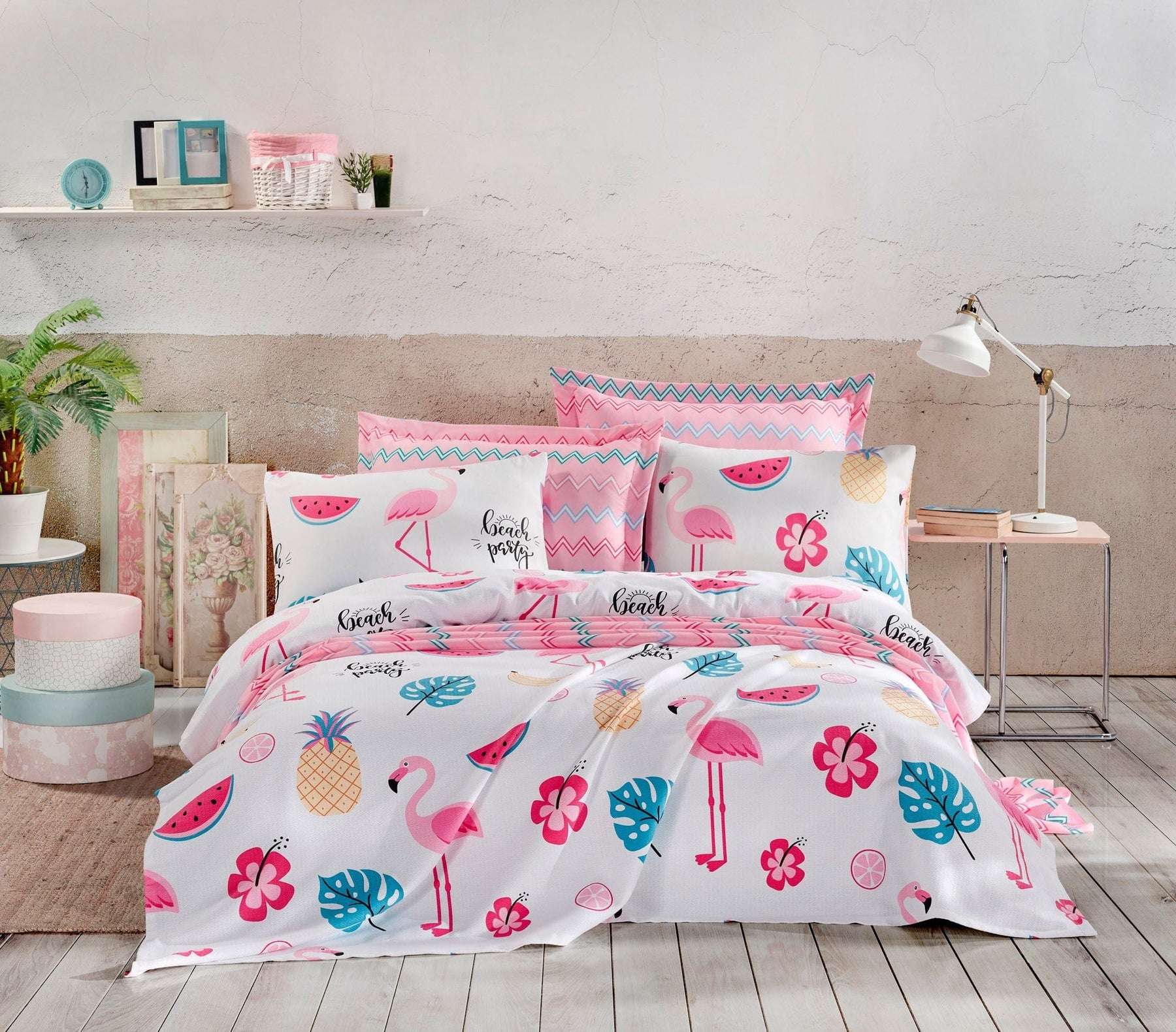 Set cuvertura pat dublu AMSTERDAM OCN-33042, alb/roz