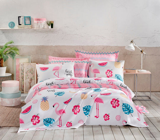 Set cuvertura pat dublu AMSTERDAM OCN-33042, alb/roz