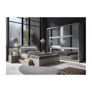 Set dormitor TOGOS, stejar wellington, DTD laminat/metal, cu pat 160x200, dulap cu 2 usi, cu 2 noptiere