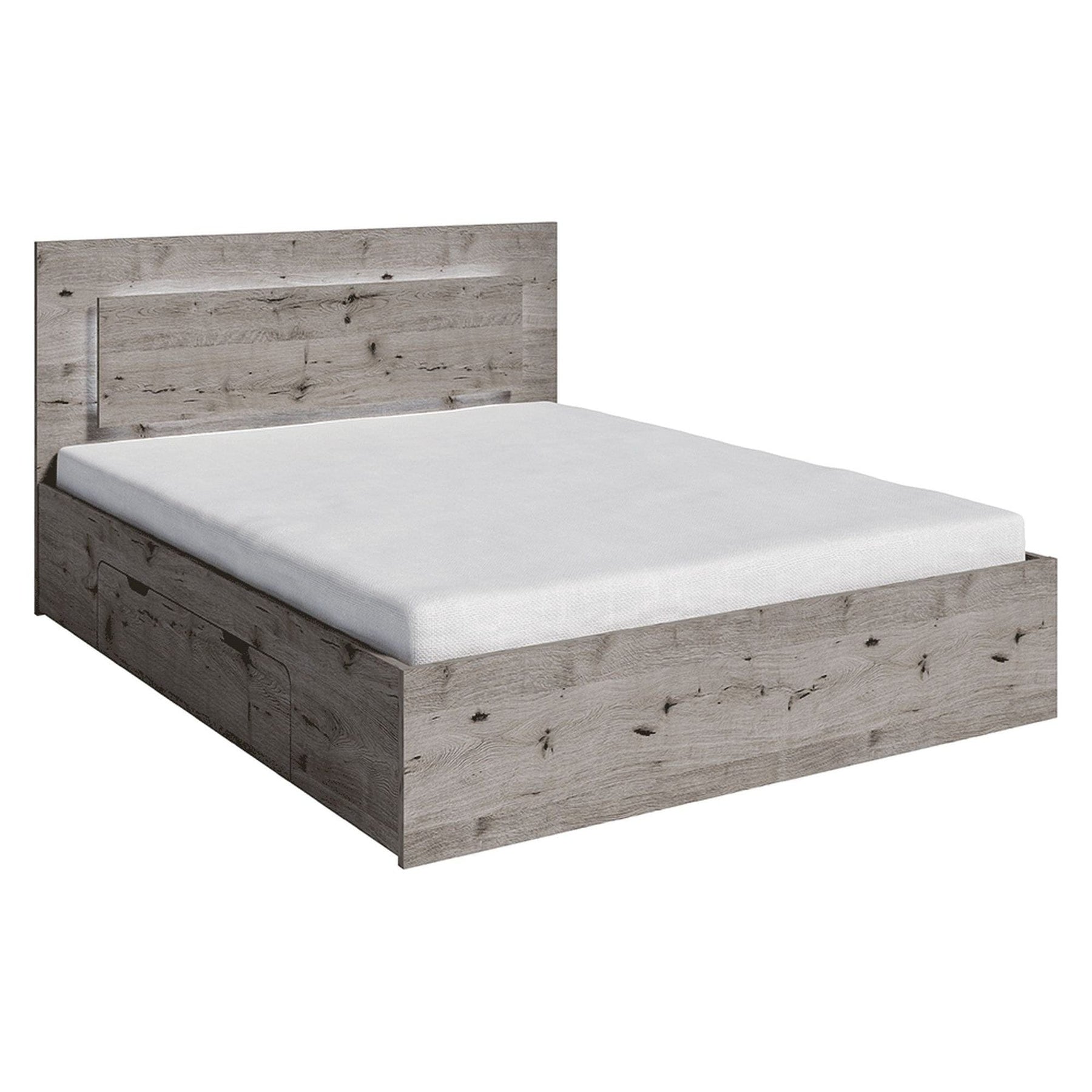 Set dormitor TOGOS, stejar wellington, DTD laminat/metal, cu pat 160x200, dulap cu 2 usi, cu 2 noptiere