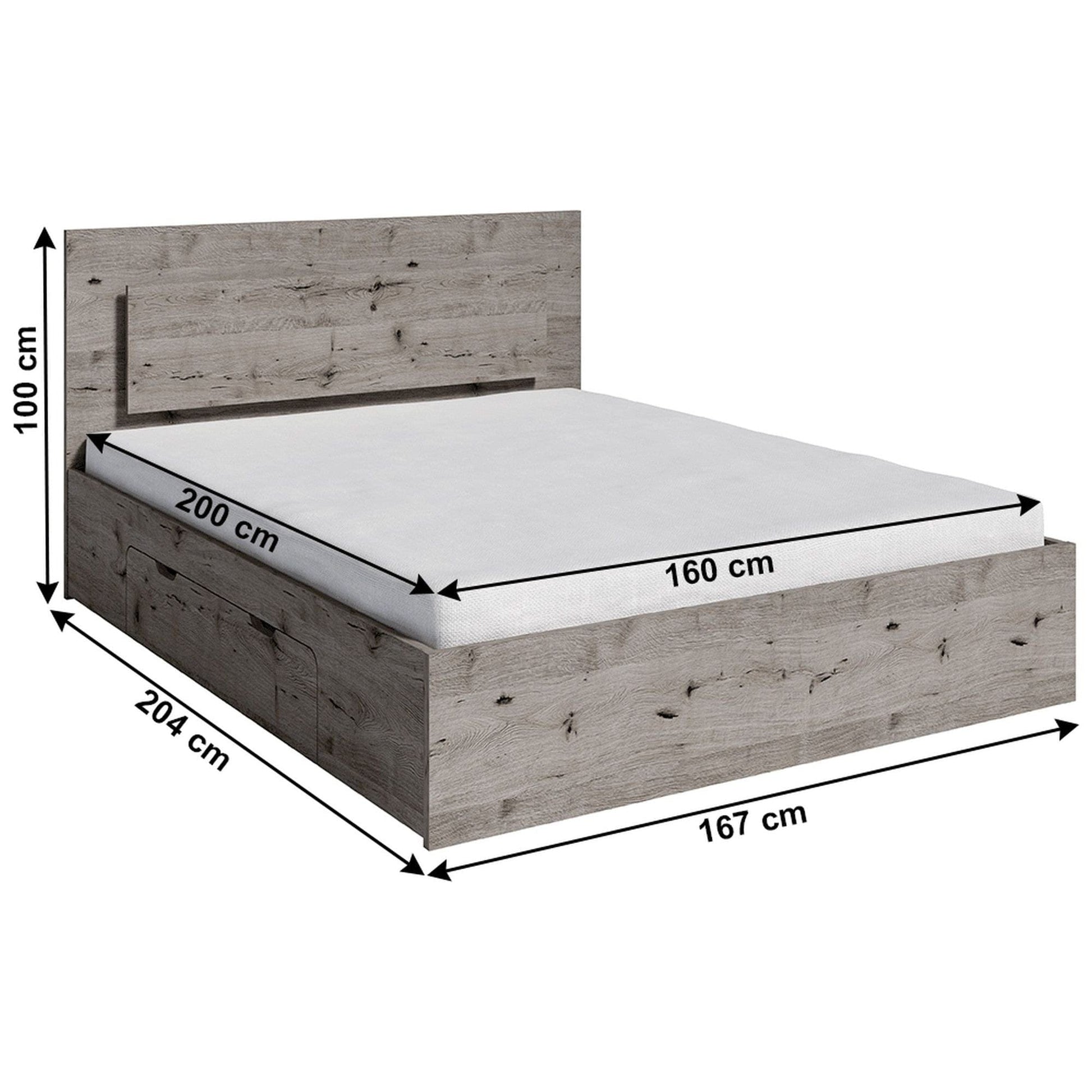 Set dormitor TOGOS, stejar wellington, DTD laminat/metal, cu pat 160x200, dulap cu 2 usi, cu 2 noptiere