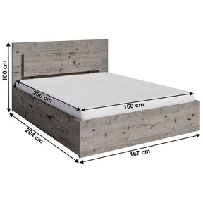 Set dormitor TOGOS, stejar wellington, DTD laminat/metal, cu pat 160x200, dulap cu 2 usi, cu 2 noptiere