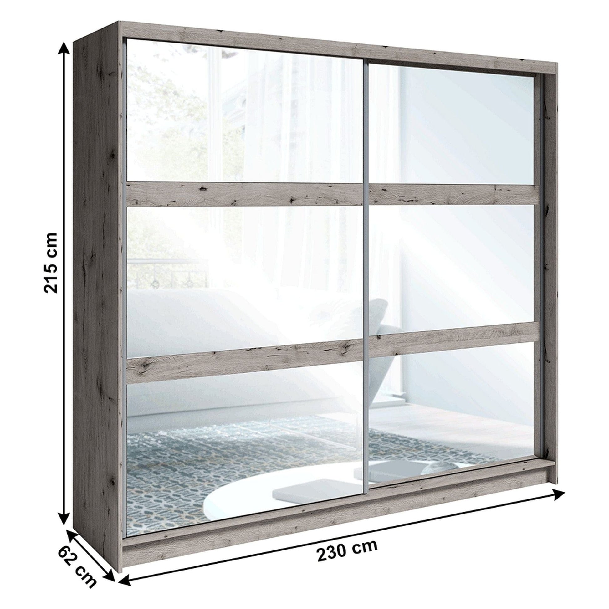 Set dormitor TOGOS, stejar wellington, DTD laminat/metal, cu pat 160x200, dulap cu 2 usi, cu 2 noptiere