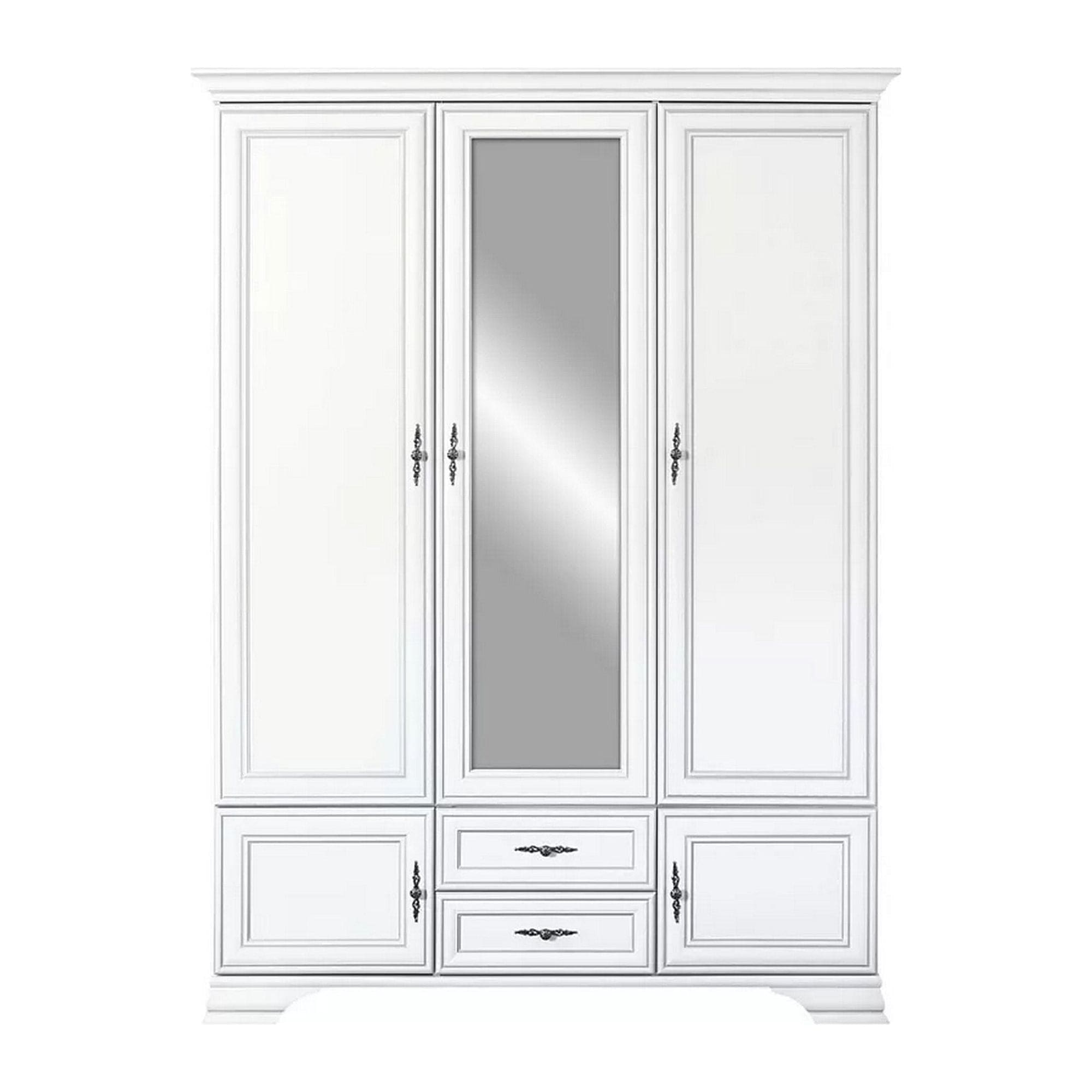 Set dormitor IDENTO 2, alb, cu pat 160x200, dulap cu 5 usi si 2 sertare, si 2 noptiere