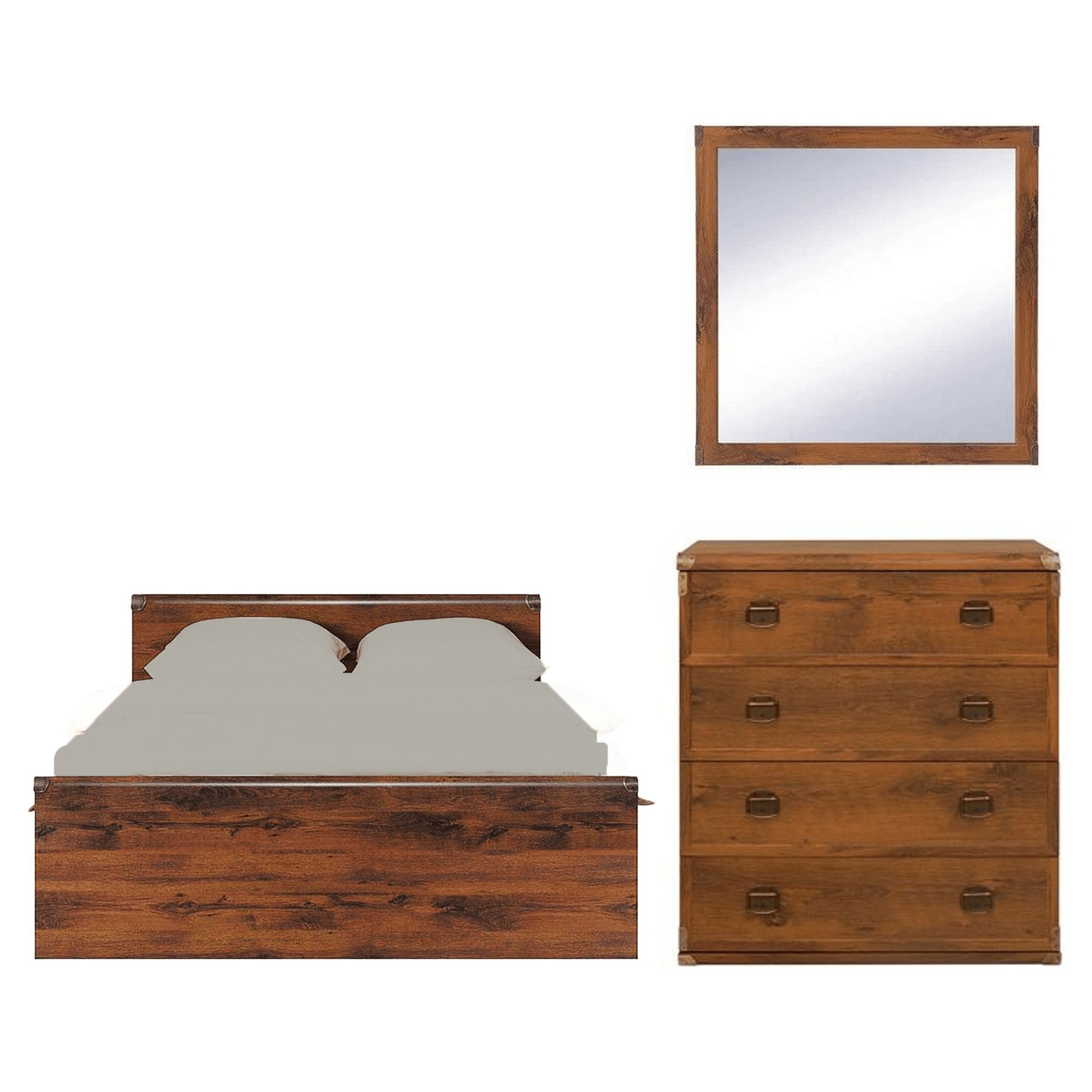 Set dormitor INDIANA, stejar sutter, cu pat 120x200, comoda cu 4 sertare si oglinda