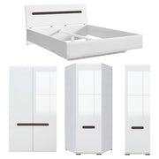 Set dormitor AZTECA, alb, cu pat 180x200, dulap colt, dulap cu o usa si dulap cu 2 usi