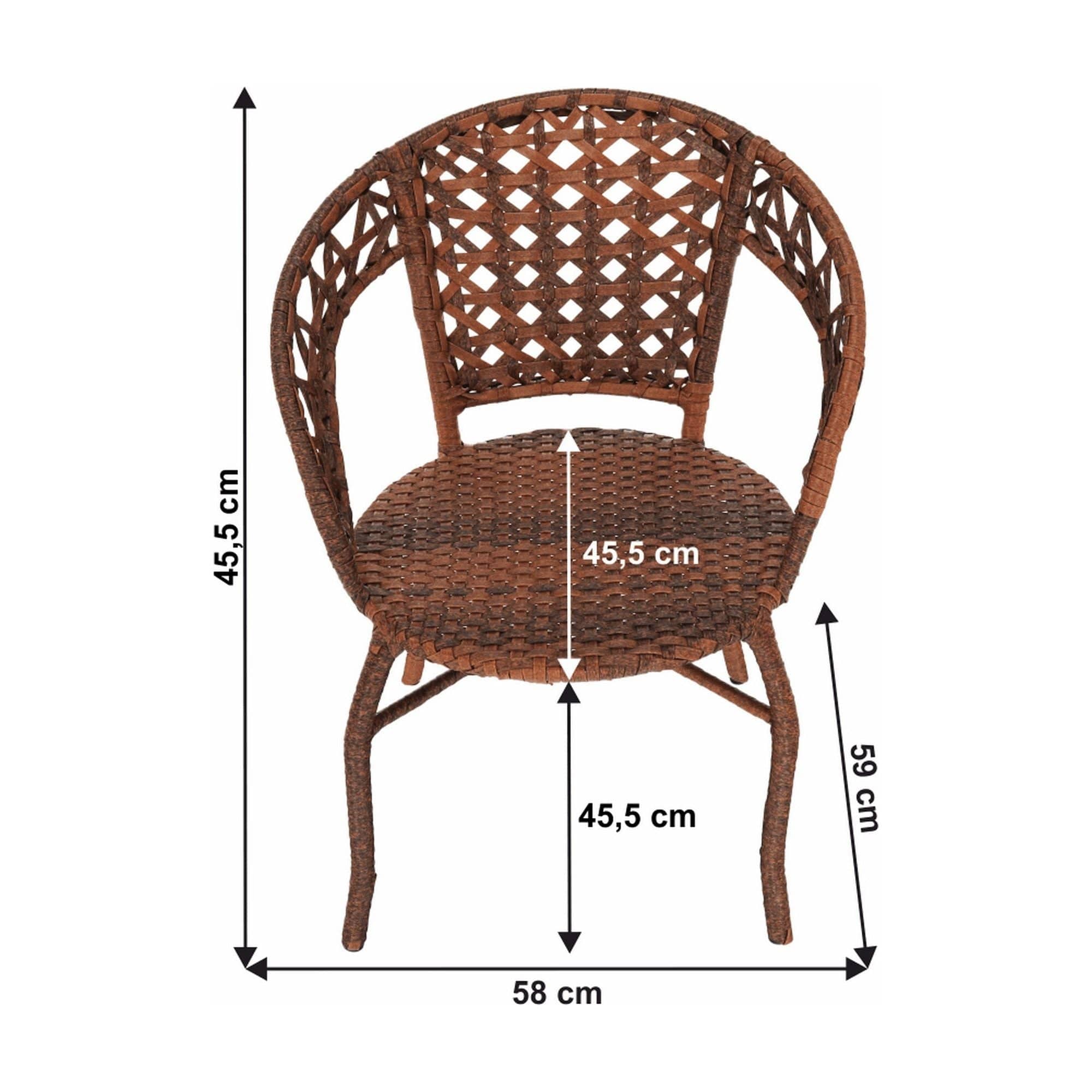 Set gradina JARUB, maro, ratan artificial/sticla securizata/metal, cu masuta si 2 scaune