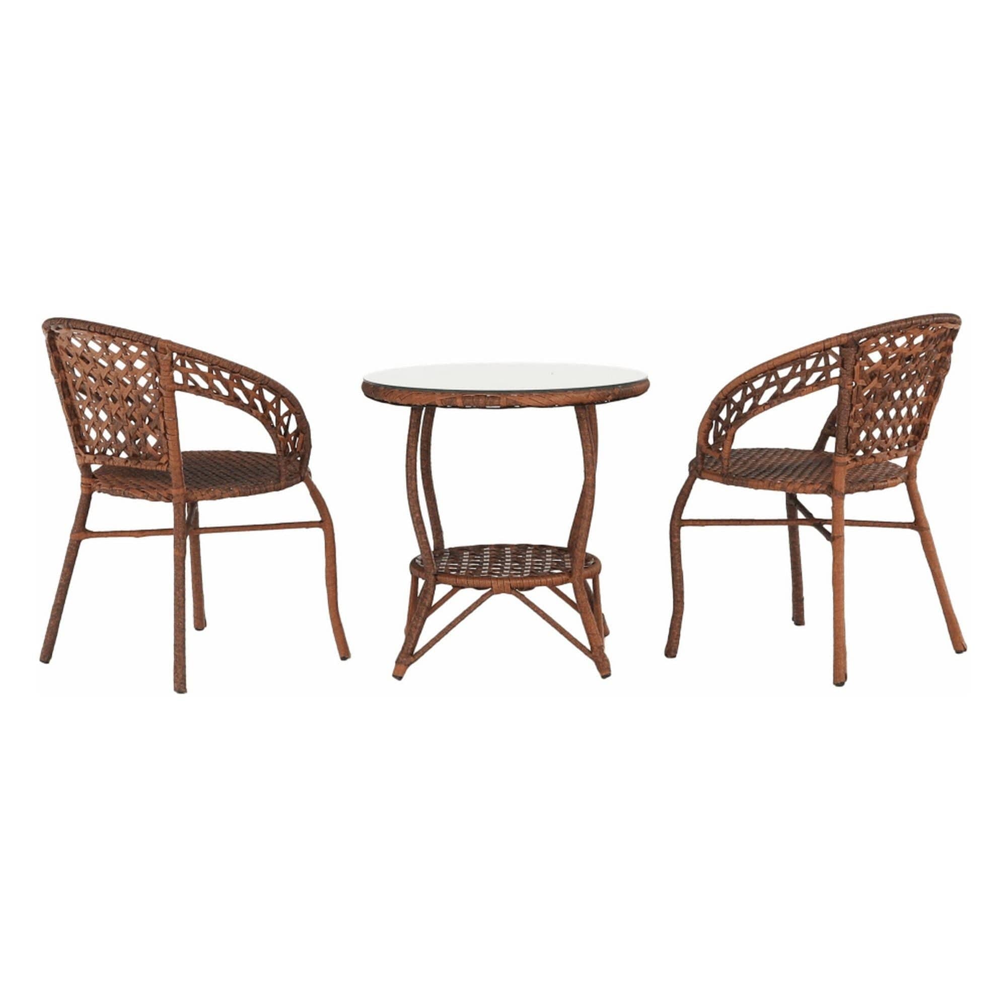 Set gradina JARUB, maro, ratan artificial/sticla securizata/metal, cu masuta si 2 scaune