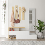 Set hol alb și stejar, cu oglindă și suporturi pentru haine – primabucata