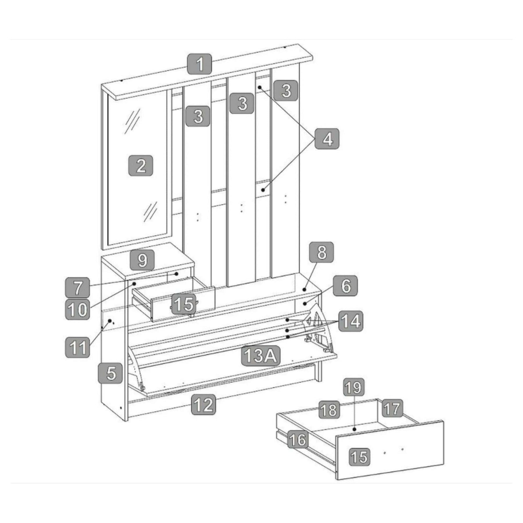 Mobilier hol VERA, alb/gri beton, PAL melaminat, 100x25x191 cm