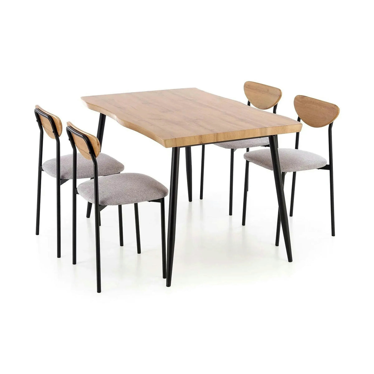 Set masa cu 4 scaune DICKY, stejar/negru/gri, stofa clasica/PAL/metal