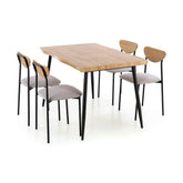 Set masa cu 4 scaune DICKY, stejar/negru/gri, stofa clasica/PAL/metal