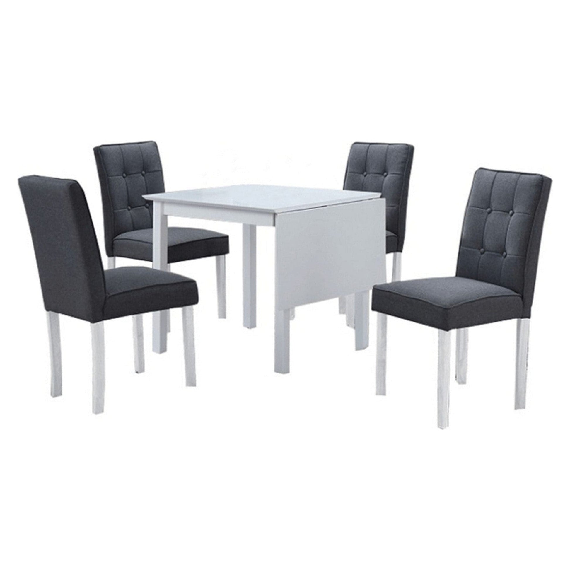 Set masa extensibila cu 4 scaune BJORK NEW, alb/gri inchis, stofa clasica/lemn