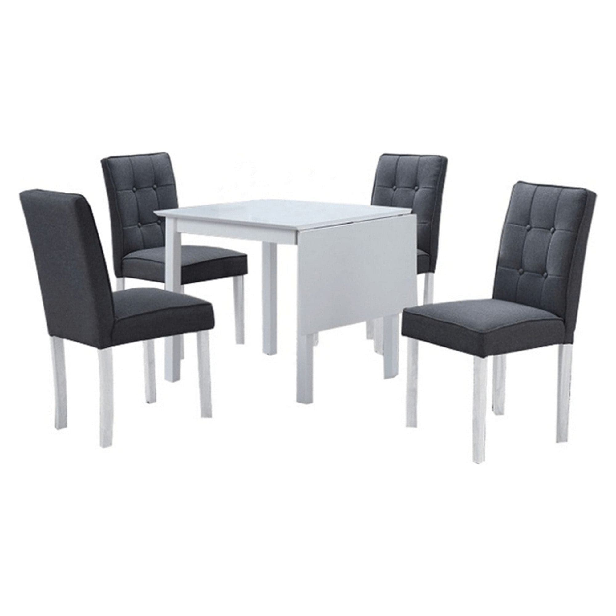 Set masa extensibila cu 4 scaune BJORK NEW, alb/gri inchis, stofa clasica/lemn