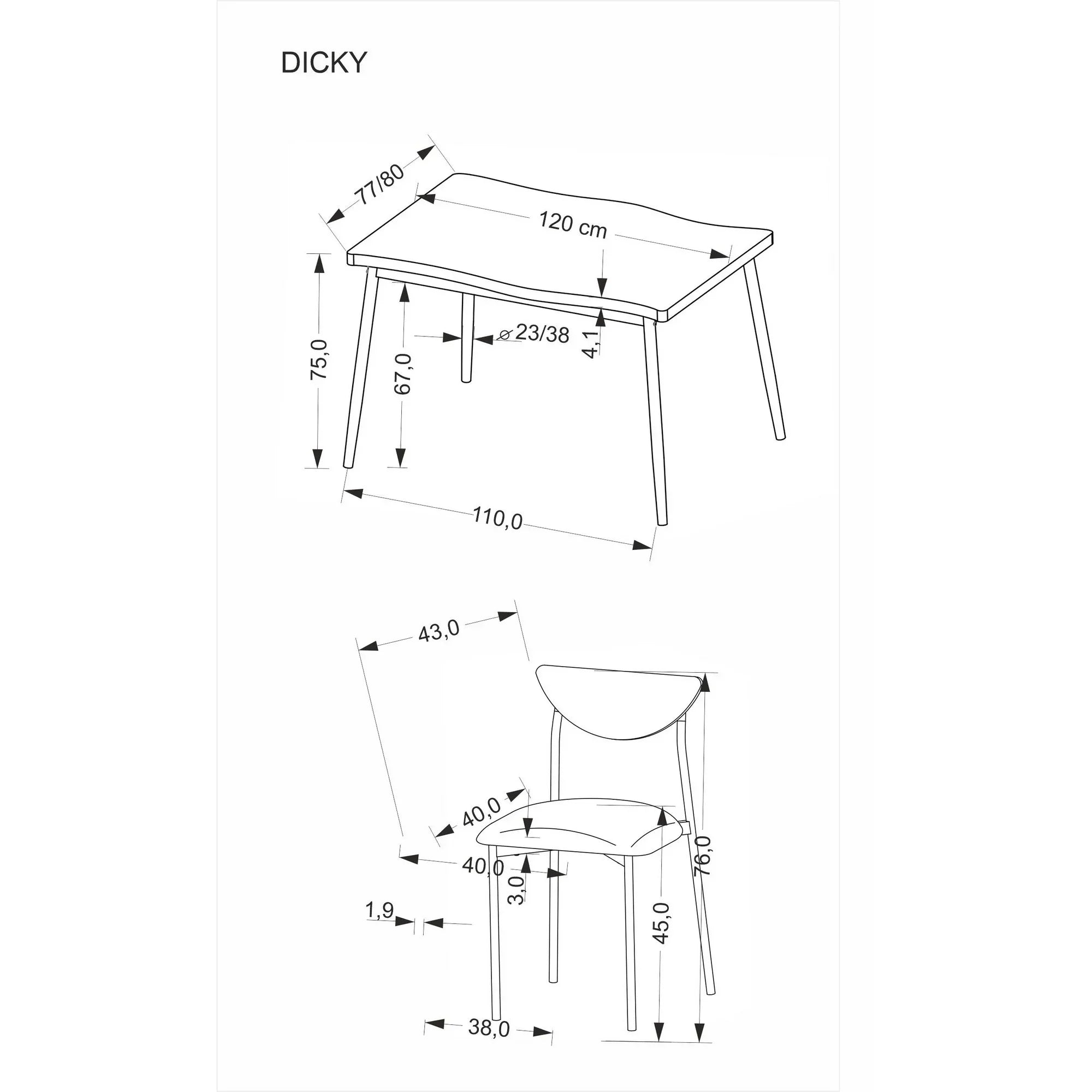 Set masa si 4 scaune HOUSTON OCN-35885, stejar/negru/gri