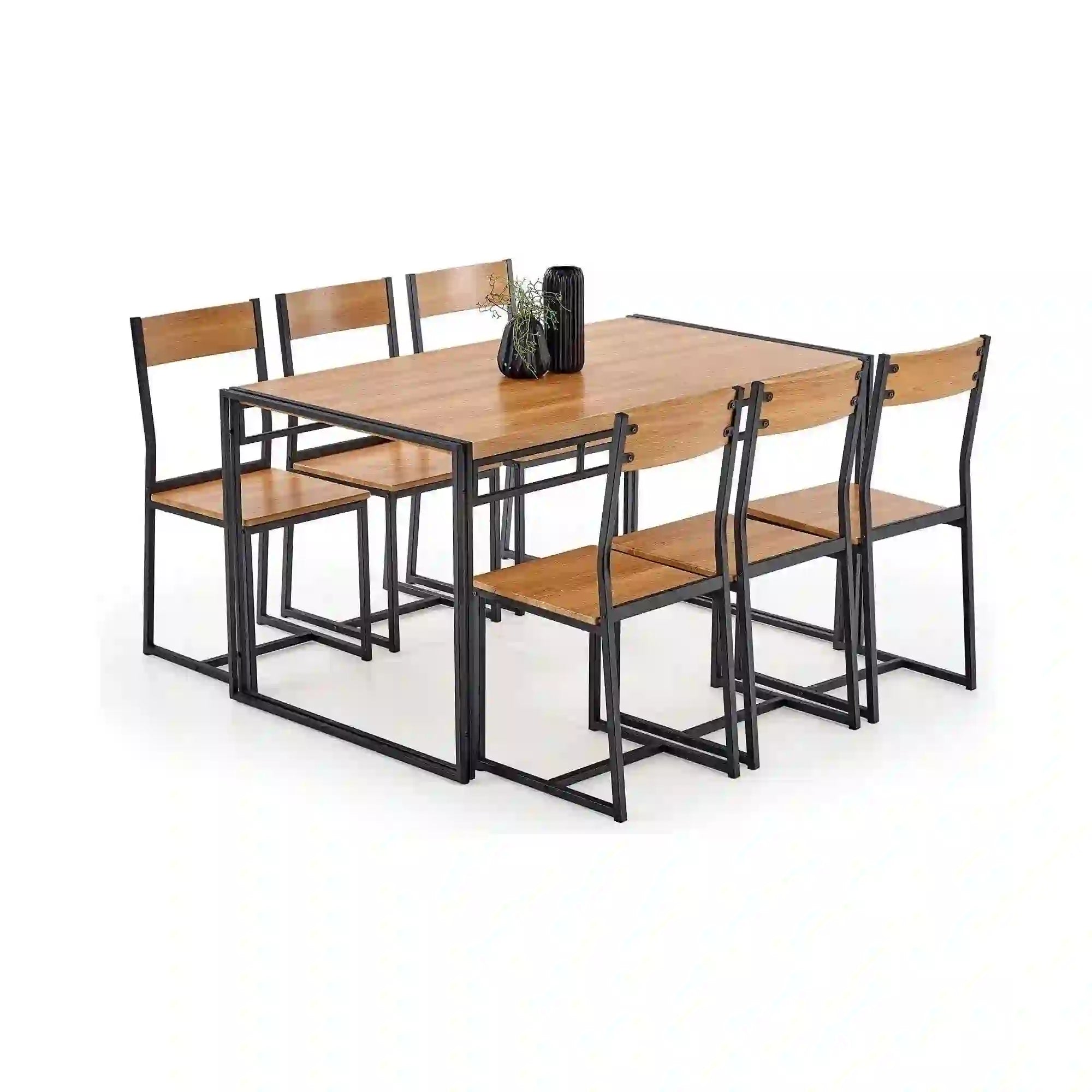 Set masa si 6 scaune HOUSTON OCN-35876, stejar auriu/negru