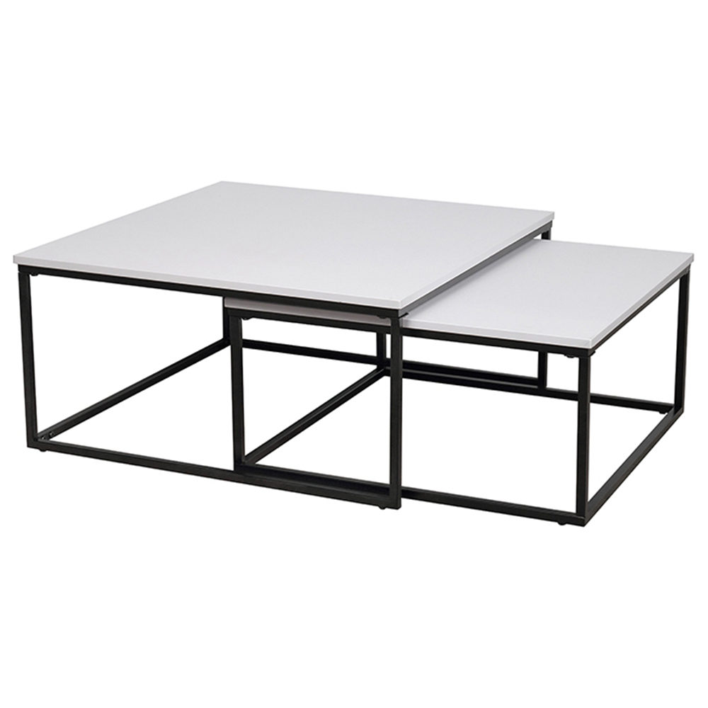 Set de două măsuţe de cafea, alb mat/negru, KASTLER TIPUL 1