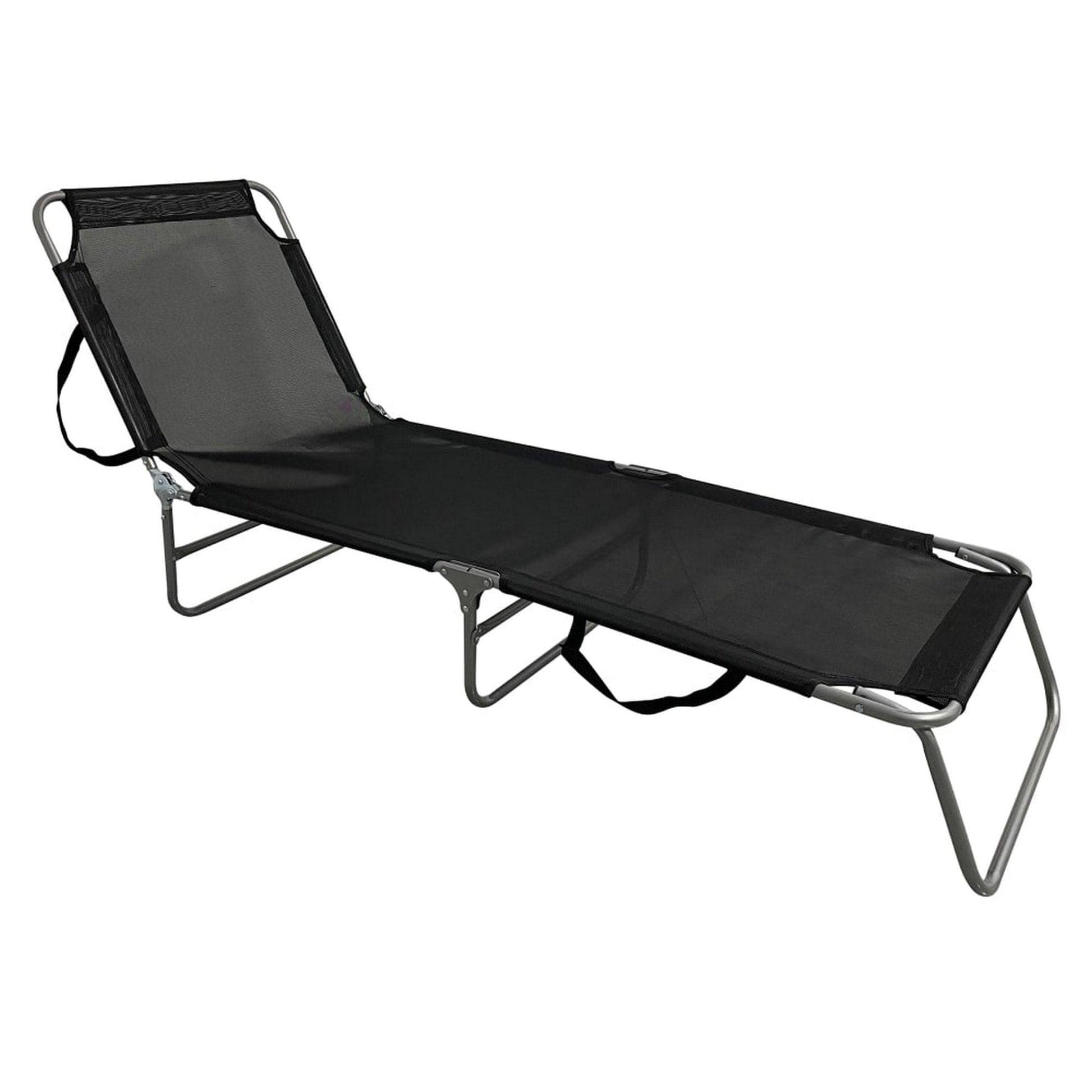 Sezlong gradina KELEO, negru/gri, otel/plasa, 58x182x79 cm