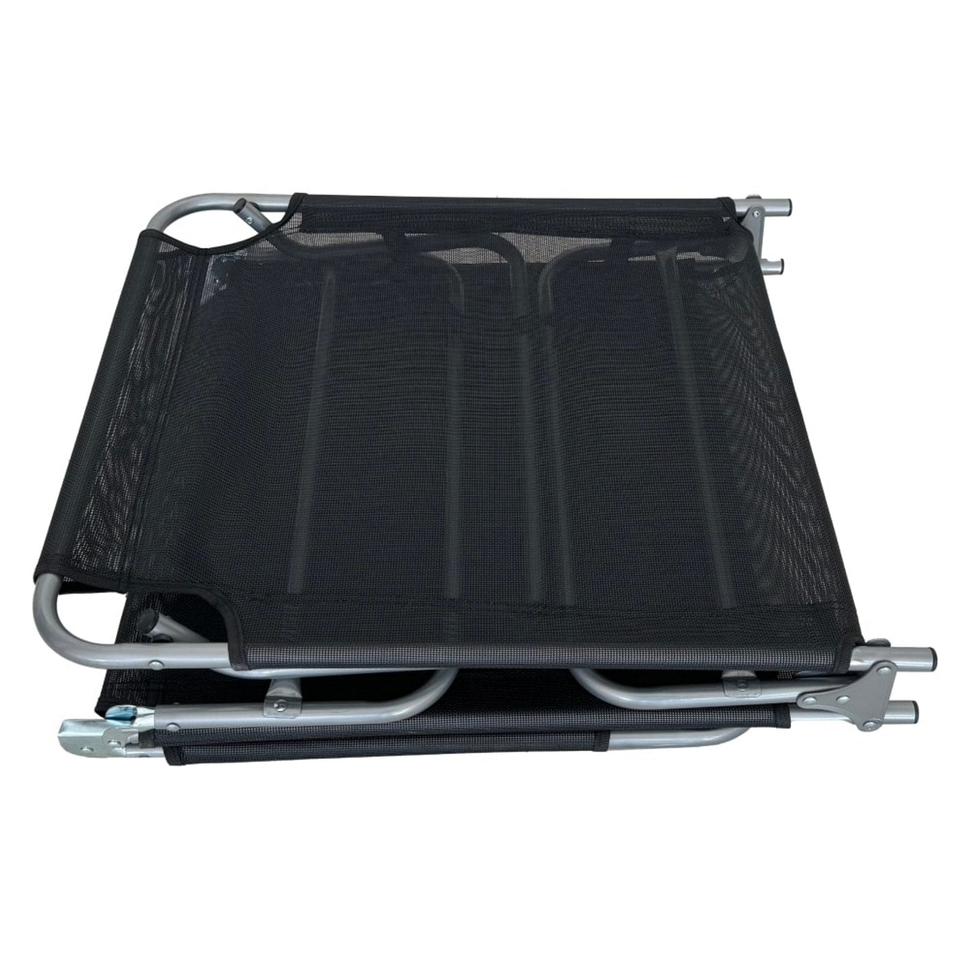 Sezlong gradina KELEO, negru/gri, otel/plasa, 58x182x79 cm