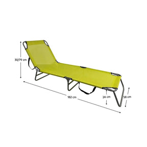 Sezlong gradina KELEO, gri/verde, plasa/otel, 58x182x79 cm