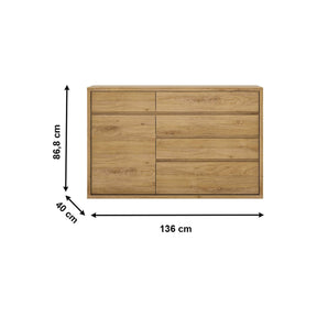 Comoda SHELDON TIP 42, stejar, PAL laminat, cu 5 sertare si o usa, 136x40x86.8 cm