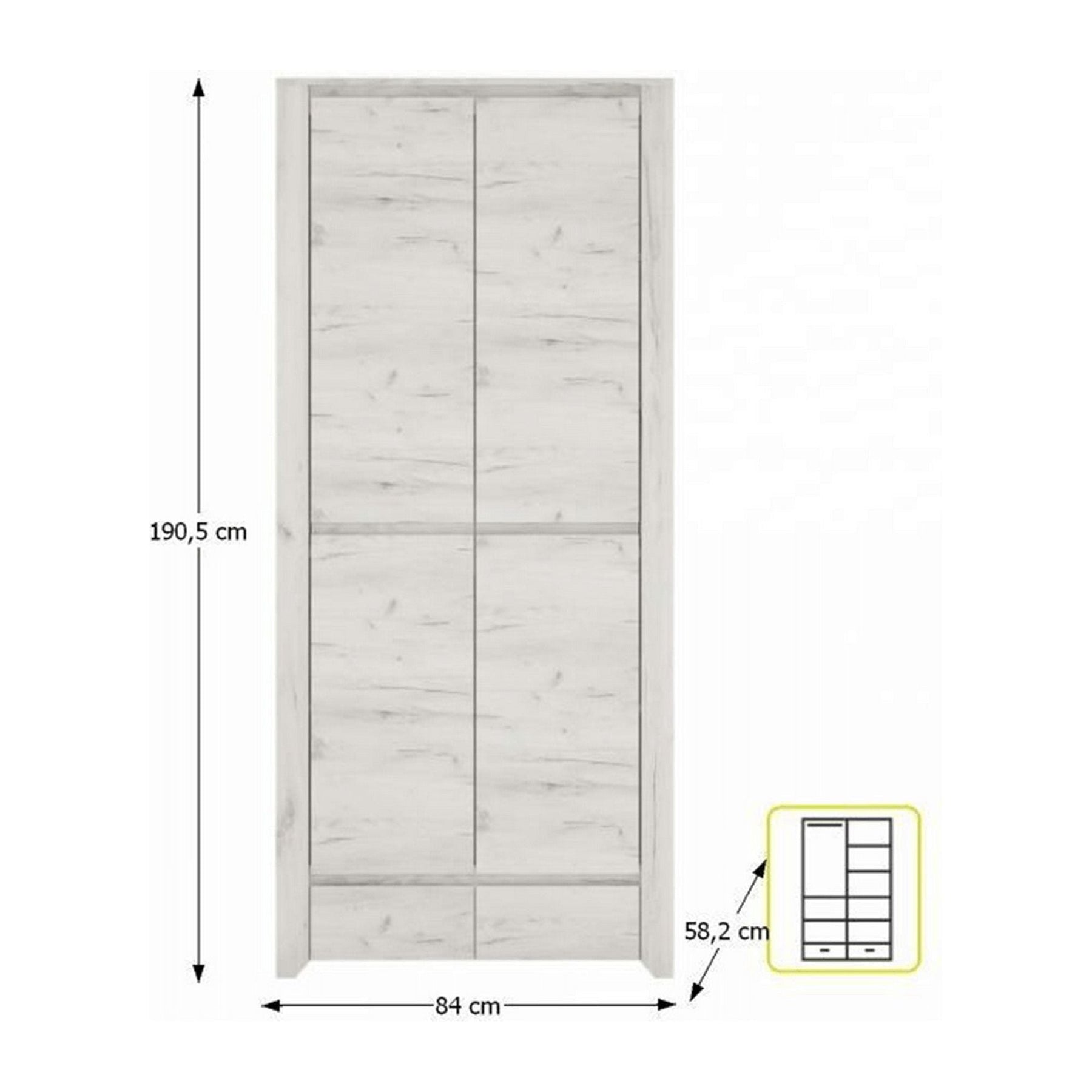 Dulap haine ANGEL typ 20, PAL melaminat, alb craft, 84x58,2x190,5 cm