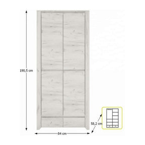 Dulap haine ANGEL typ 20, PAL melaminat, alb craft, 84x58,2x190,5 cm