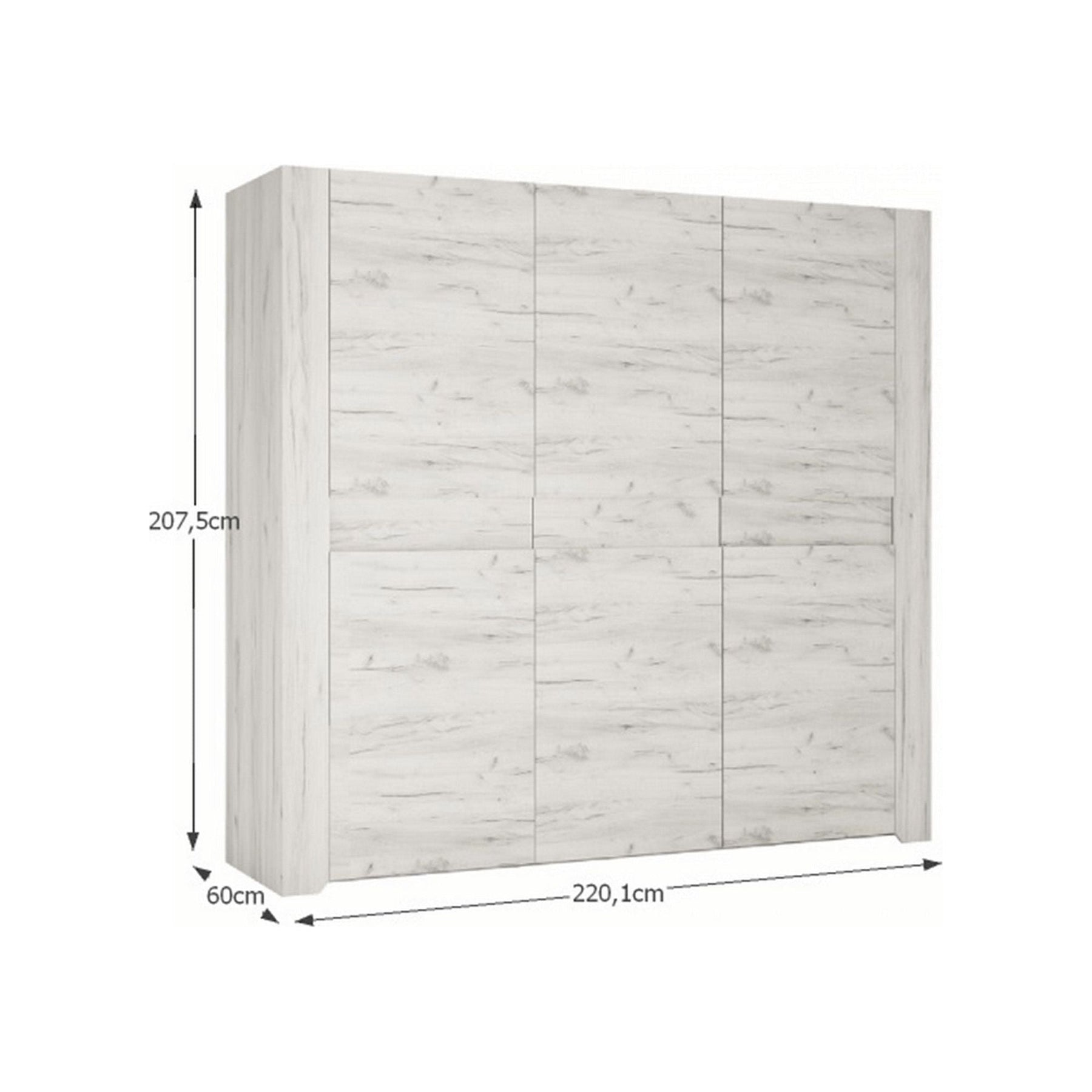 Dulap haine ANGEL TIP 22 3D, PAL melaminat, alb craft, 220,1x207,5x60 cm, 3 uşi