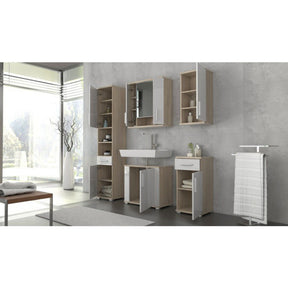 Dulap de baie suspendat cu oglinda LESSY NEW 01, cu 2 usi, stejar sonoma/alb mat, 68.7x26x72 cm