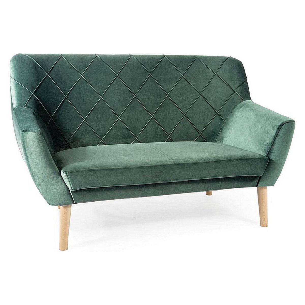 Canapea KIER 2, stofa catifelata verde/fag, 136x75x90 cm