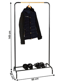 Stander haine RAPSO, metal/lemn, negru, 80x40x149 cm