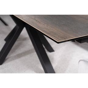 Masa extensibila COLUMBUS CERAMIC, sticla securizata/ceramica, maro/negru mat, 160-240x90x76 cm