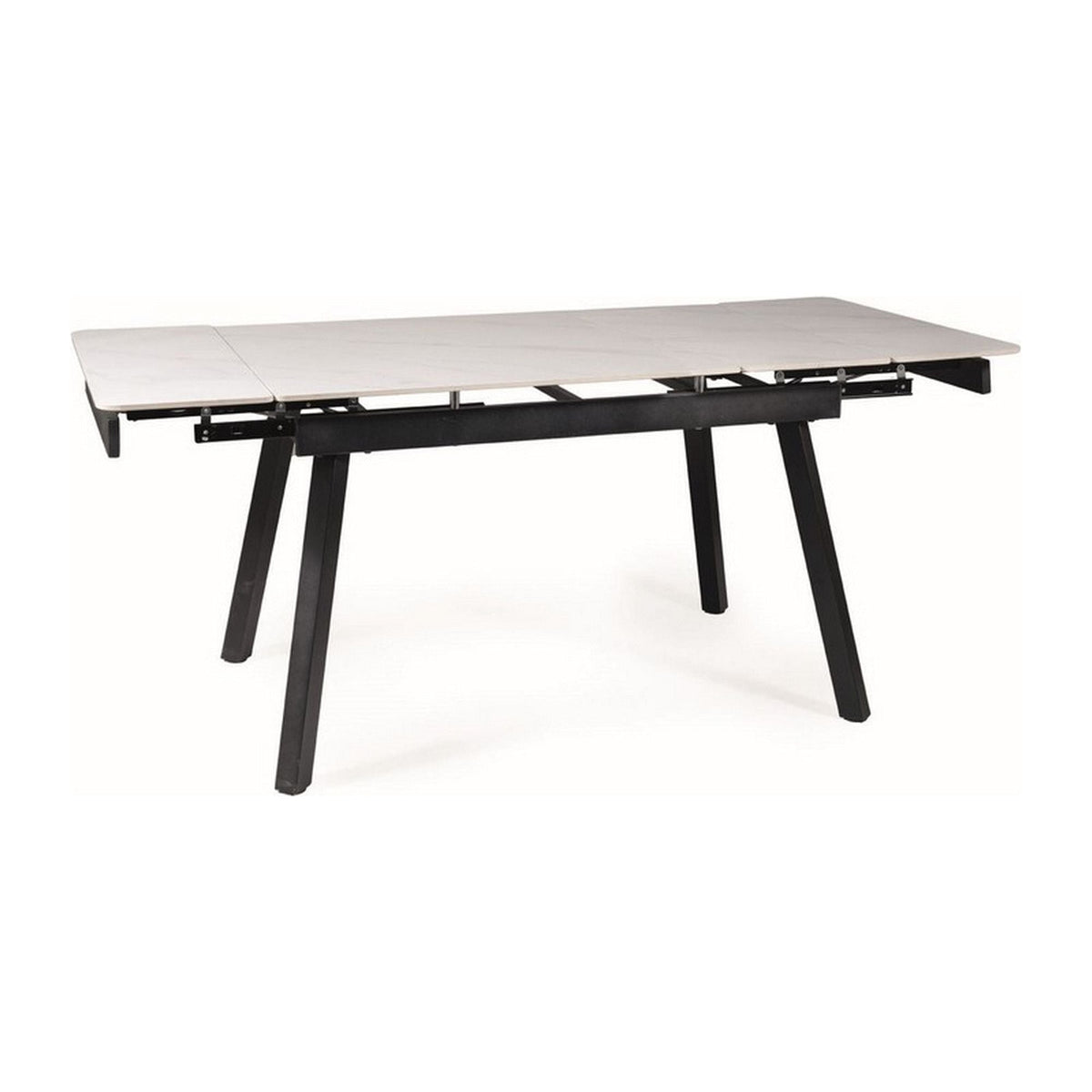 Masa extensibila JOHN, ceramica/metal, alb/negru mat, 120-180x85x76 cm