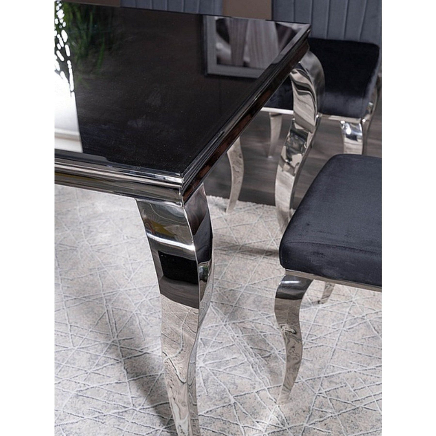 Masa PRINCE, sticla/metal, negru/crom, 150X90X75 cm