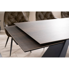 Masa extensibila SALVADORE, maro/negru mat, sticla securizata, 180-260x90x76 cm