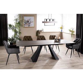 Masa extensibila SALVADORE, maro/negru mat, sticla securizata, 180-260x90x76 cm